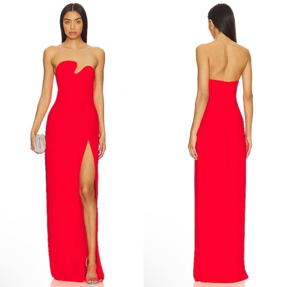 Amanda Uprichard X Revolve Strapless Puzzle Gown In Crimson Red